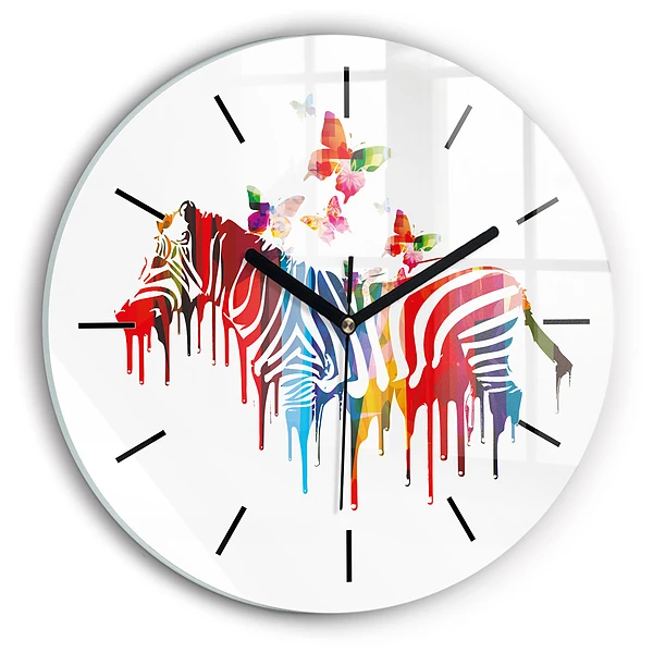 Pendule murale ronde Zèbre coloré