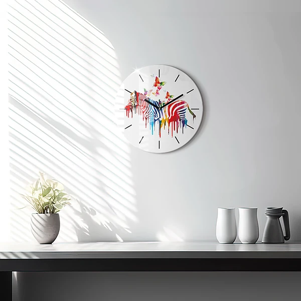 Pendule murale ronde Zèbre coloré