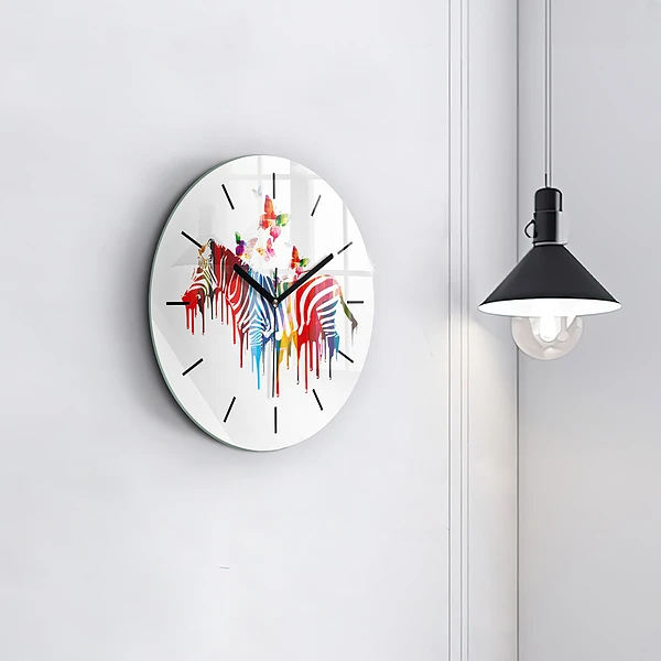 Pendule murale ronde Zèbre coloré