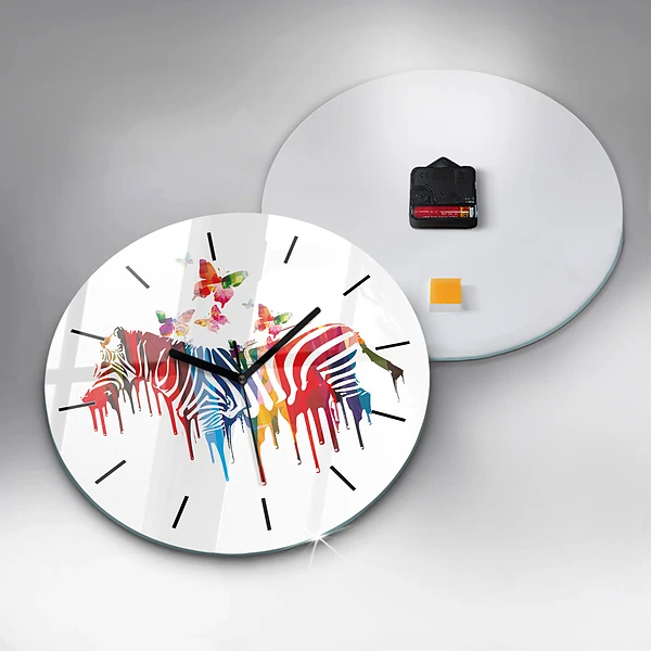 Pendule murale ronde Zèbre coloré