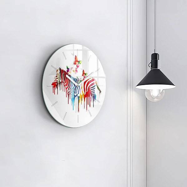 Pendule murale ronde Zèbre coloré