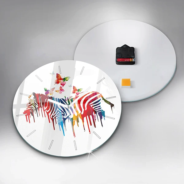 Pendule murale ronde Zèbre coloré