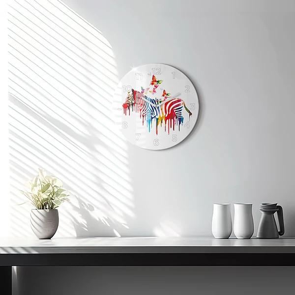 Pendule murale ronde Zèbre coloré