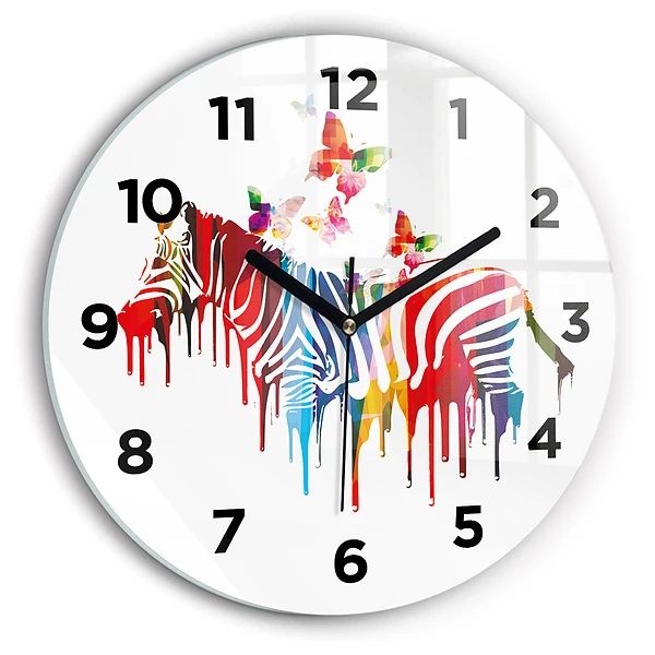 Pendule murale ronde Zèbre coloré
