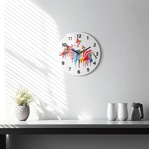 Pendule murale ronde Zèbre coloré