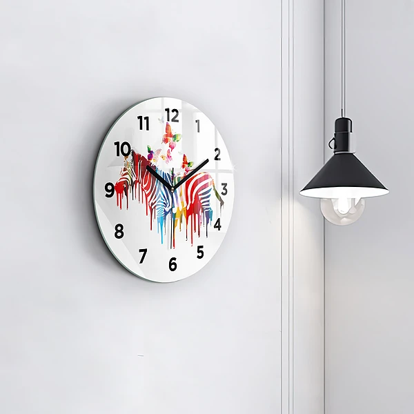 Pendule murale ronde Zèbre coloré