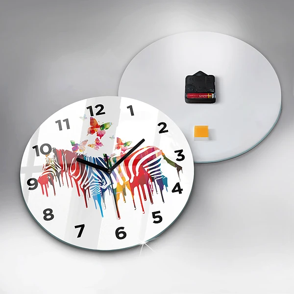 Pendule murale ronde Zèbre coloré