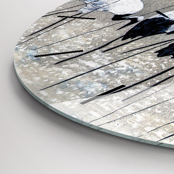 Pendule murale ronde Grues dans les roseaux