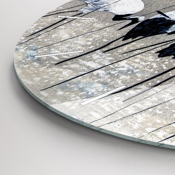 Pendule murale ronde Grues dans les roseaux