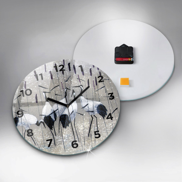 Pendule murale ronde Grues dans les roseaux
