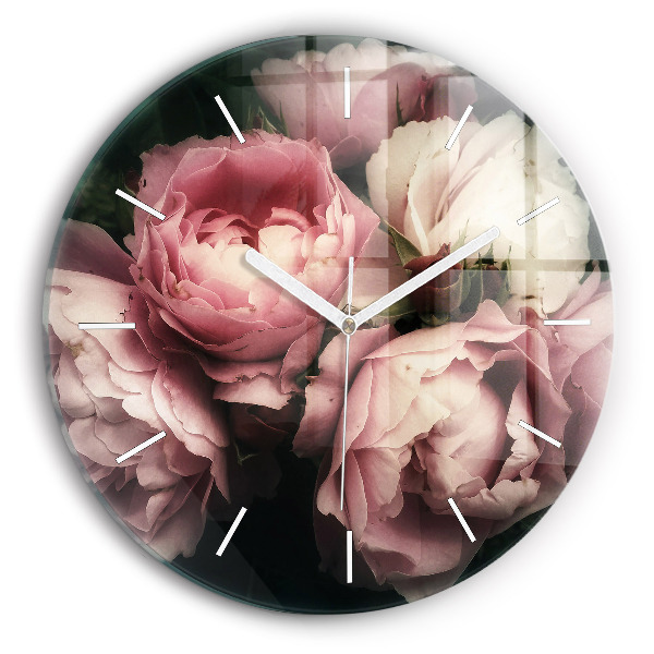 Pendule murale ronde Bouquet de roses roses