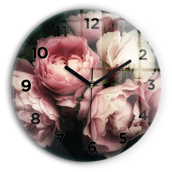 Pendule murale ronde Bouquet de roses roses