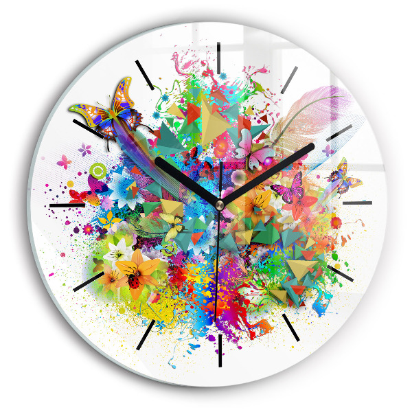 Pendule murale ronde Harmonie florale avec des papillons