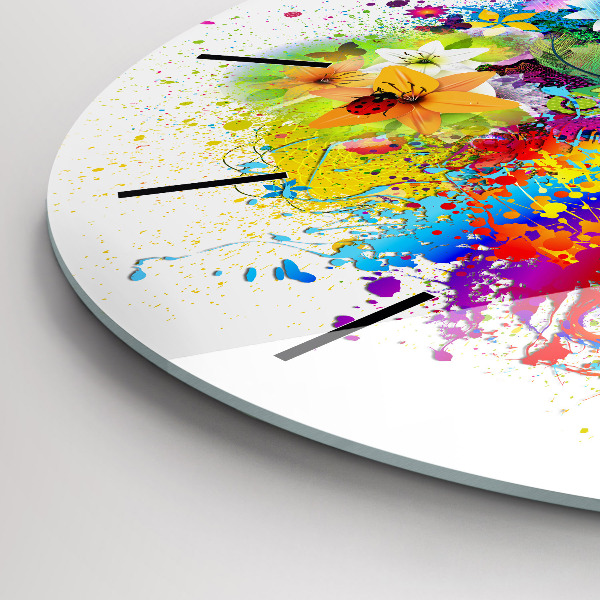 Pendule murale ronde Harmonie florale avec des papillons