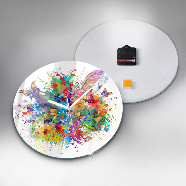 Pendule murale ronde Harmonie florale avec des papillons