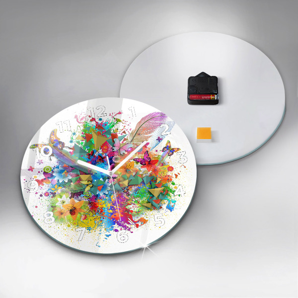 Pendule murale ronde Harmonie florale avec des papillons