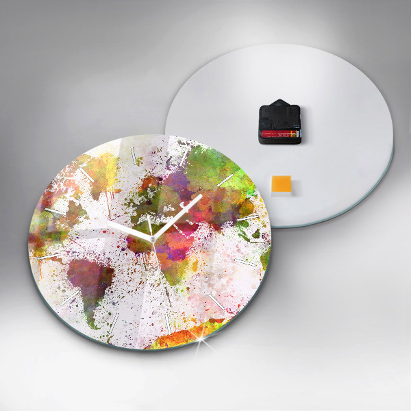 Pendule murale ronde 'Carte du monde à l''aquarelle'