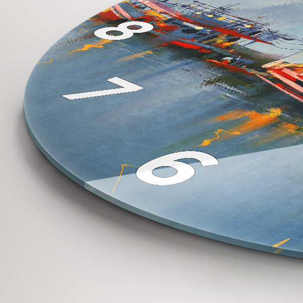 Pendule murale ronde Bateau de pêche au port