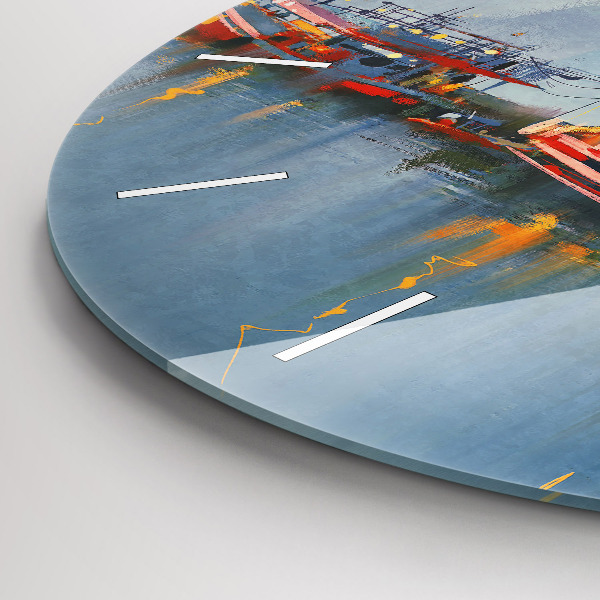 Pendule murale ronde Bateau de pêche au port