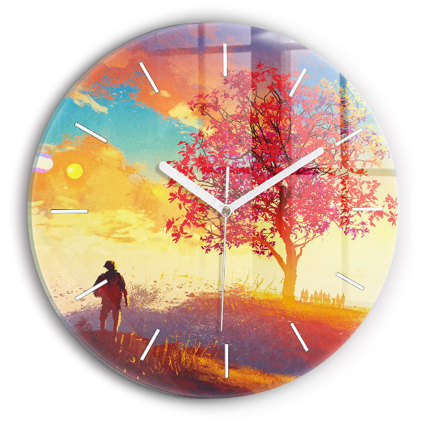 Pendule murale ronde 'Paysage d''automne'