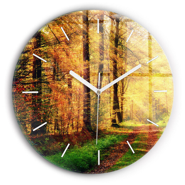 Pendule murale ronde 'Paysage de forêt d''automne'