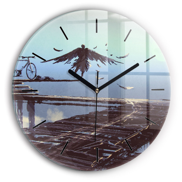 Pendule murale ronde Ange, pont et vélo