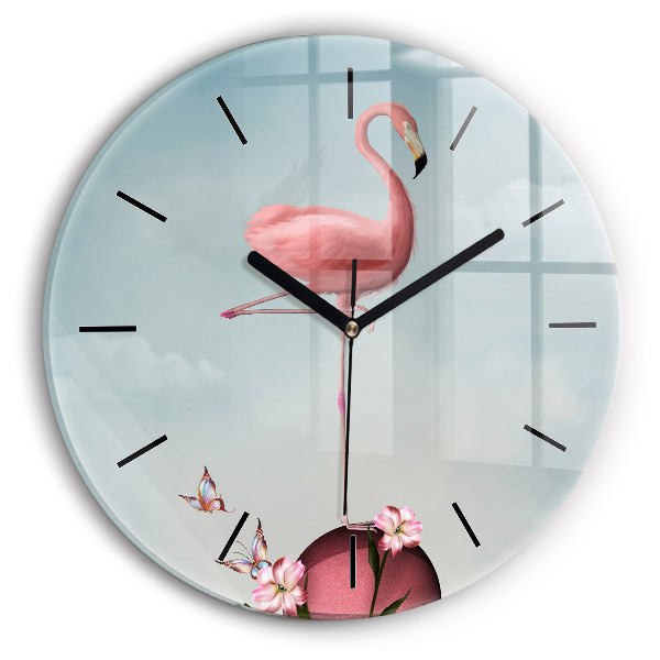 Pendule murale ronde Flamant rose surréaliste