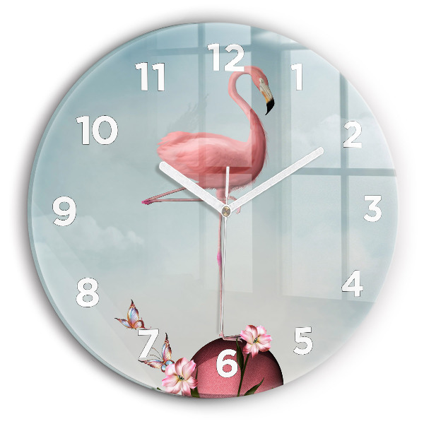 Pendule murale ronde Flamant rose surréaliste