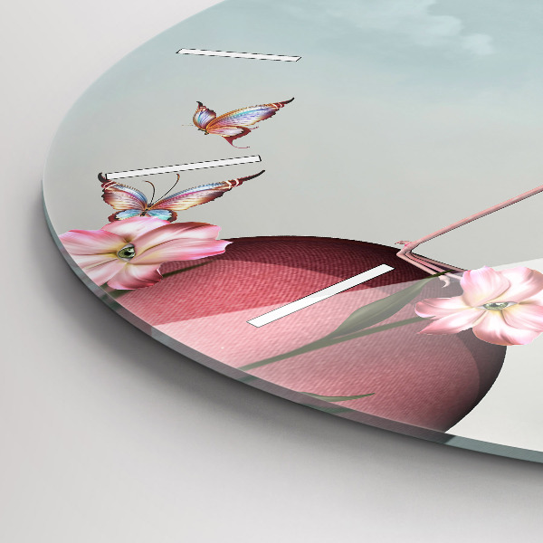 Pendule murale ronde Flamant rose surréaliste