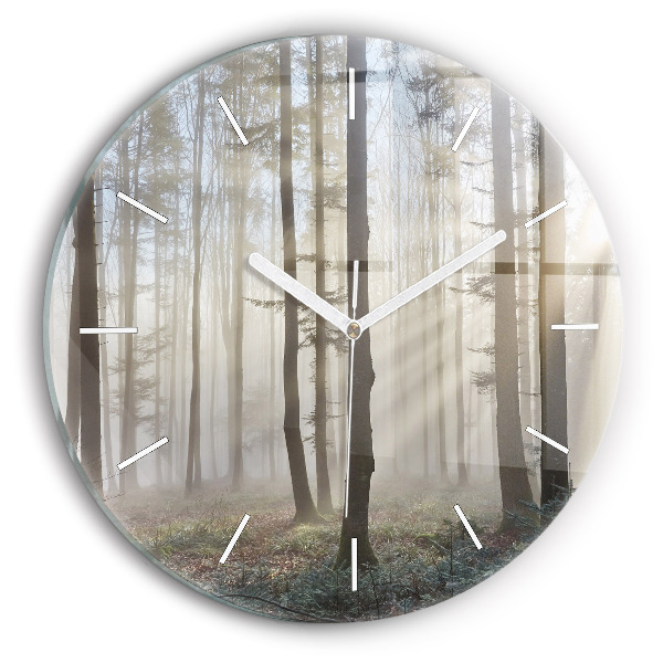 Pendule murale ronde Forêt dans le brouillard