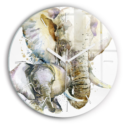 Horloge ronde Animaux peints éléphants