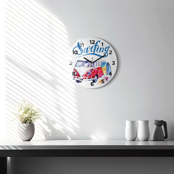 Horloge ronde Panneau « Voiture et surf »