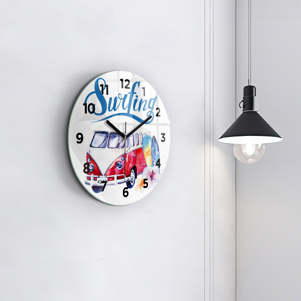 Horloge ronde Panneau « Voiture et surf »