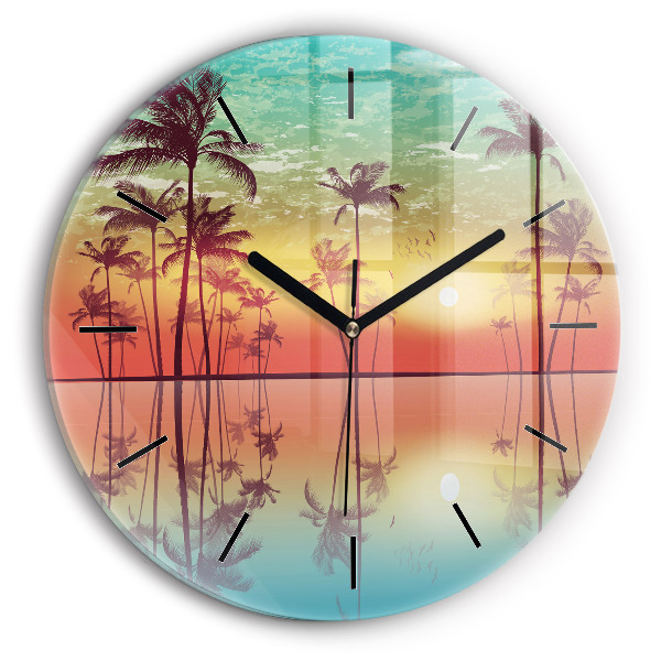 Horloge ronde Palmiers tropicaux