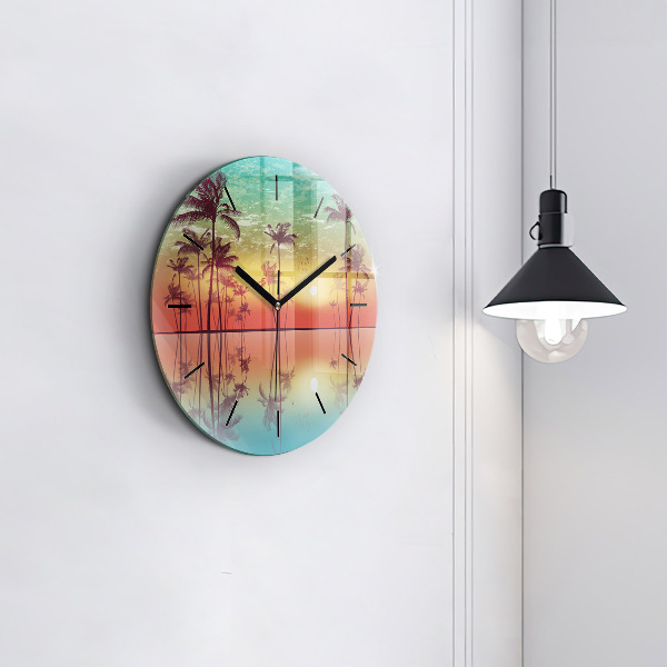 Horloge ronde Palmiers tropicaux