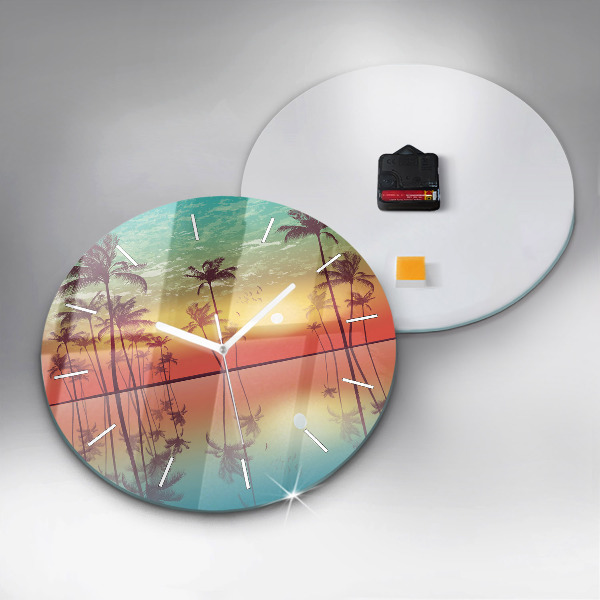 Horloge ronde Palmiers tropicaux