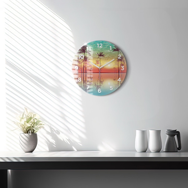 Horloge ronde Palmiers tropicaux