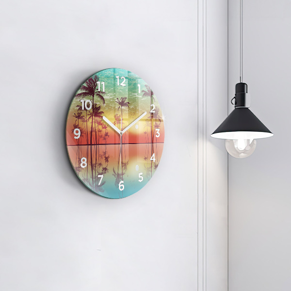 Horloge ronde Palmiers tropicaux