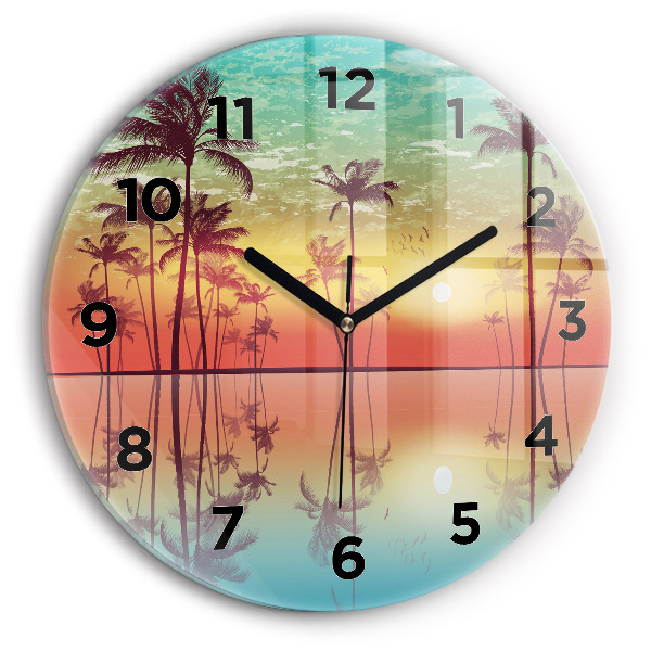 Horloge ronde Palmiers tropicaux