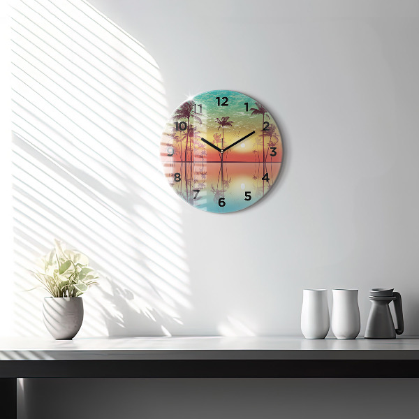 Horloge ronde Palmiers tropicaux
