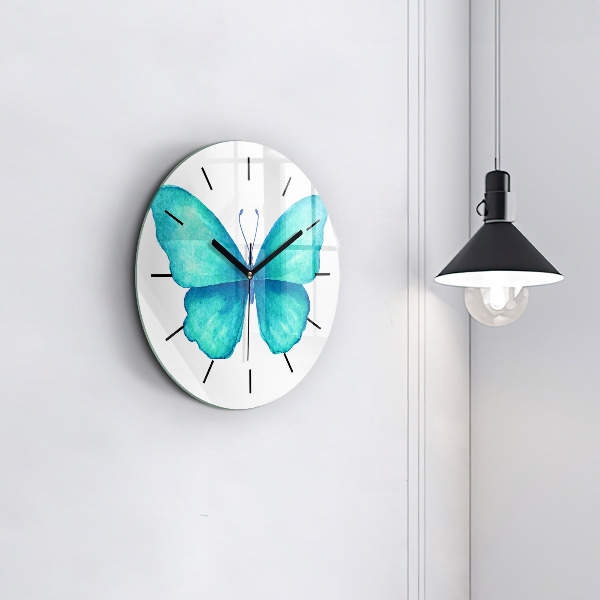 Horloge ronde 'Papillon d''été turquoise'