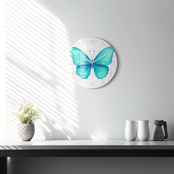 Horloge ronde 'Papillon d''été turquoise'