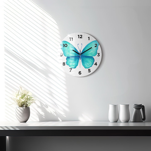 Horloge ronde 'Papillon d''été turquoise'