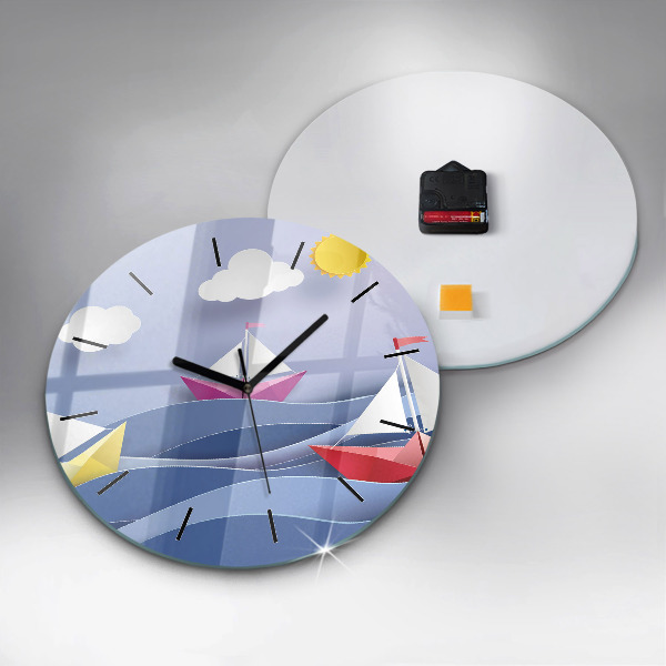Horloge ronde Voiliers colorés en origami