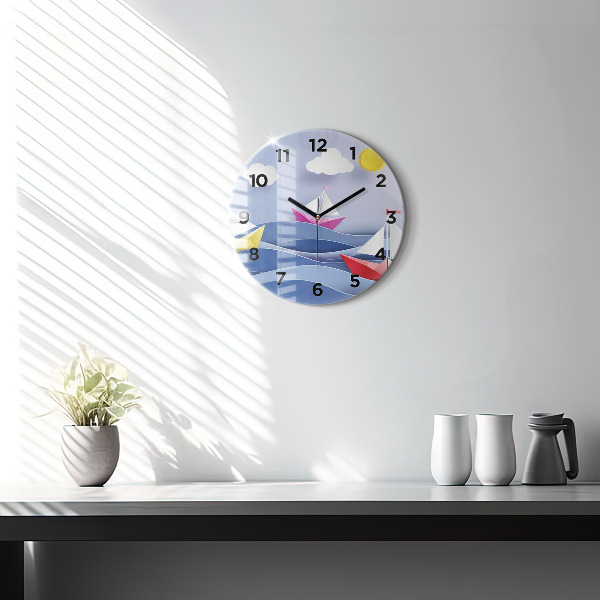 Horloge ronde Voiliers colorés en origami