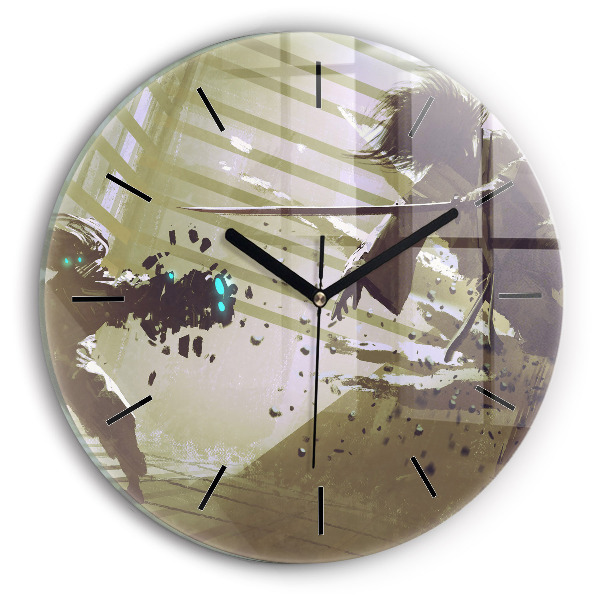 Horloge ronde Combat robot contre samouraï