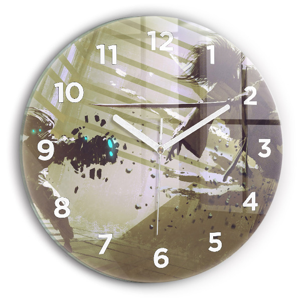 Horloge ronde Combat robot contre samouraï