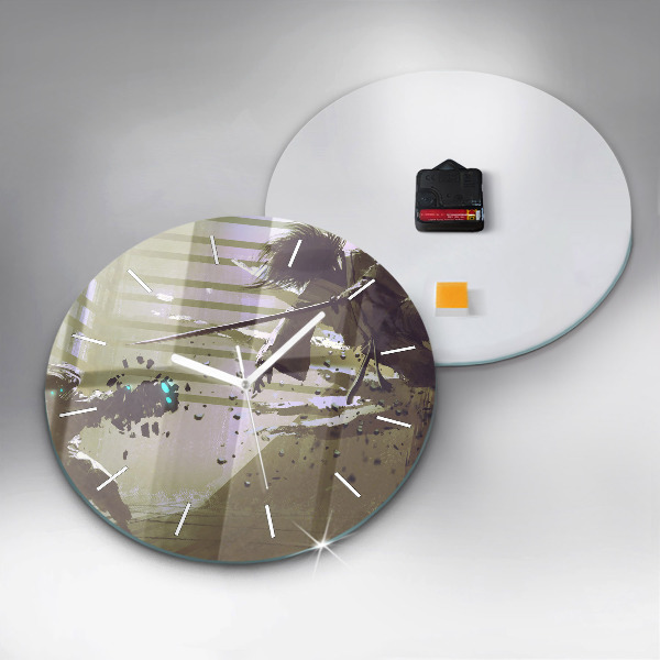 Horloge ronde Combat robot contre samouraï