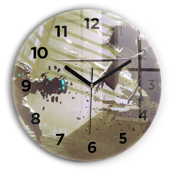 Horloge ronde Combat robot contre samouraï