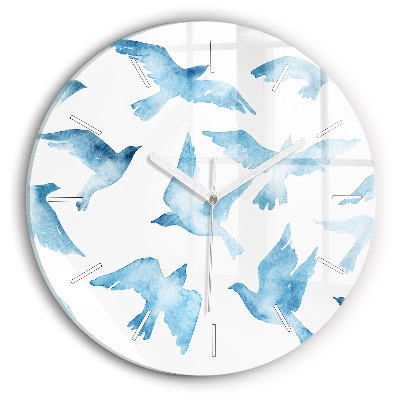 Horloge ronde Oiseaux bleus volants